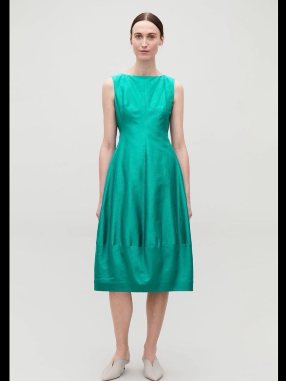 Cos Cotton Silk Green Midi Dress (US :2)